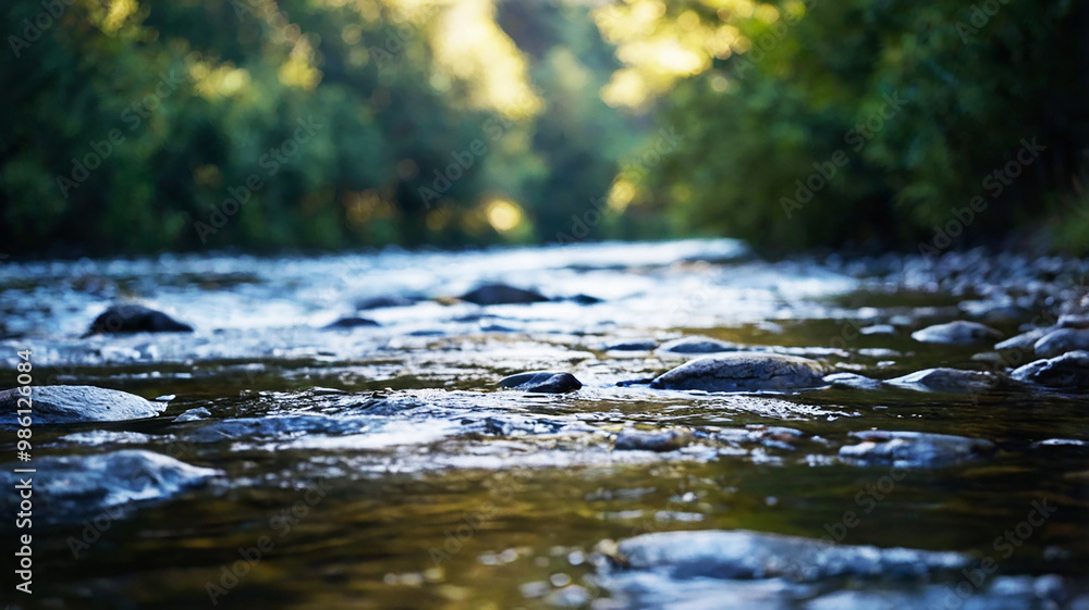 Fototapeta premium Blurred bokeh of a calm, flowing river