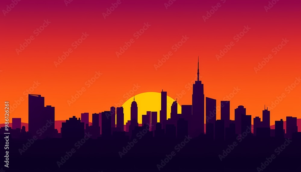 Naklejka premium city skyline at sunset