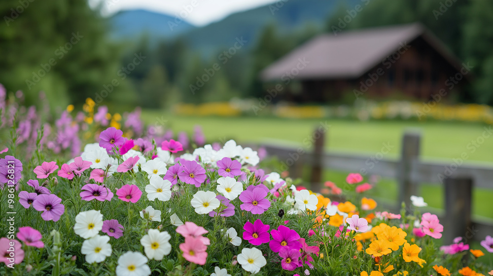 peaceful road with blooming asters along peaceful road with blooming asters along