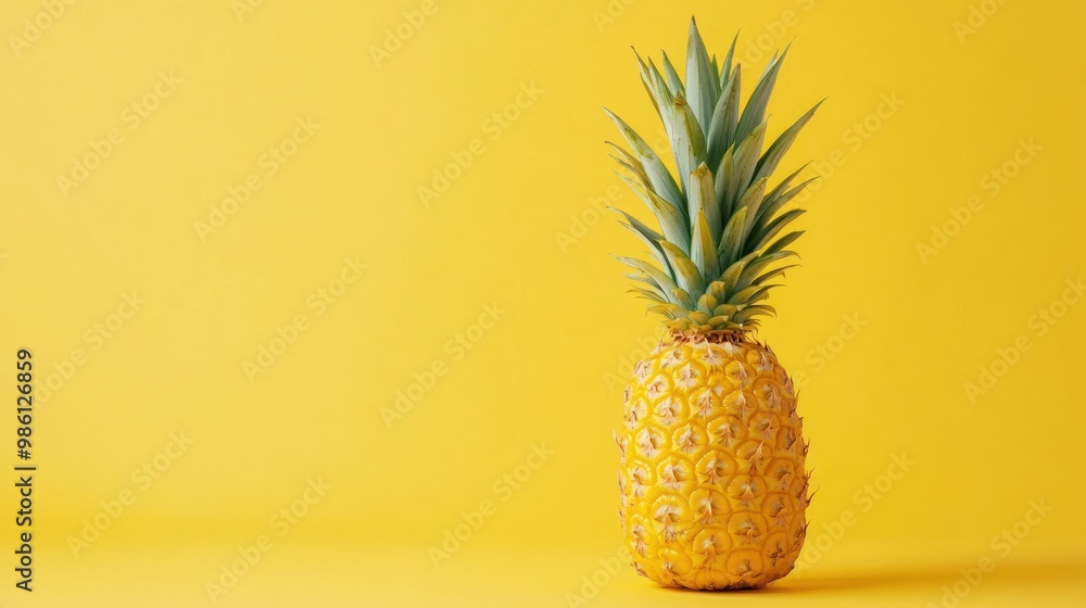 A single pineapple on a yellow background. A single pineapple on a yellow background.