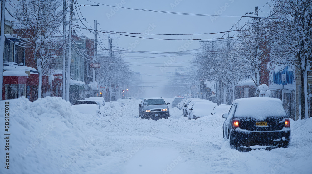 A snow-covered city after a blizzard, with streets impassable and vehicles buried under snowdrifts, showing the disruption caused by extreme winter weather. A snow-covered city after a blizzard, with streets impassable and vehicles buried under snowdrifts, showing the disruption caused by extreme winter weather.
