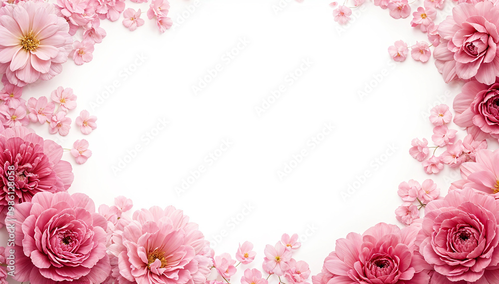 Flower frame. Floral background. Delicate pink flowers on white background Flower frame. Floral background. Delicate pink flowers on white background