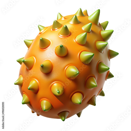 Plastic Style Spiky Orange Fruit with Green Protrusions Illustration of Exotic Produce