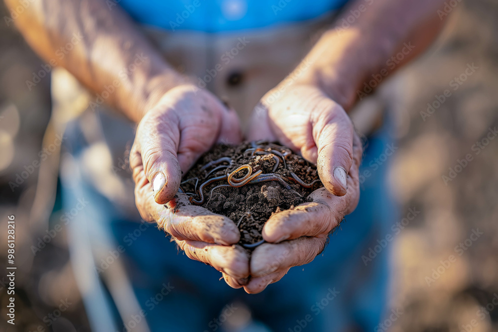 Sustainable Farming Concept with Farmer Holding Rich Soil Sustainable Farming Concept with Farmer Holding Rich Soil