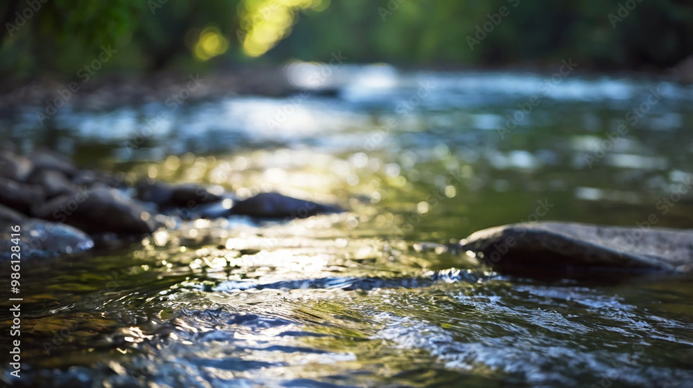 Fototapeta premium Blurred bokeh of a calm, flowing river