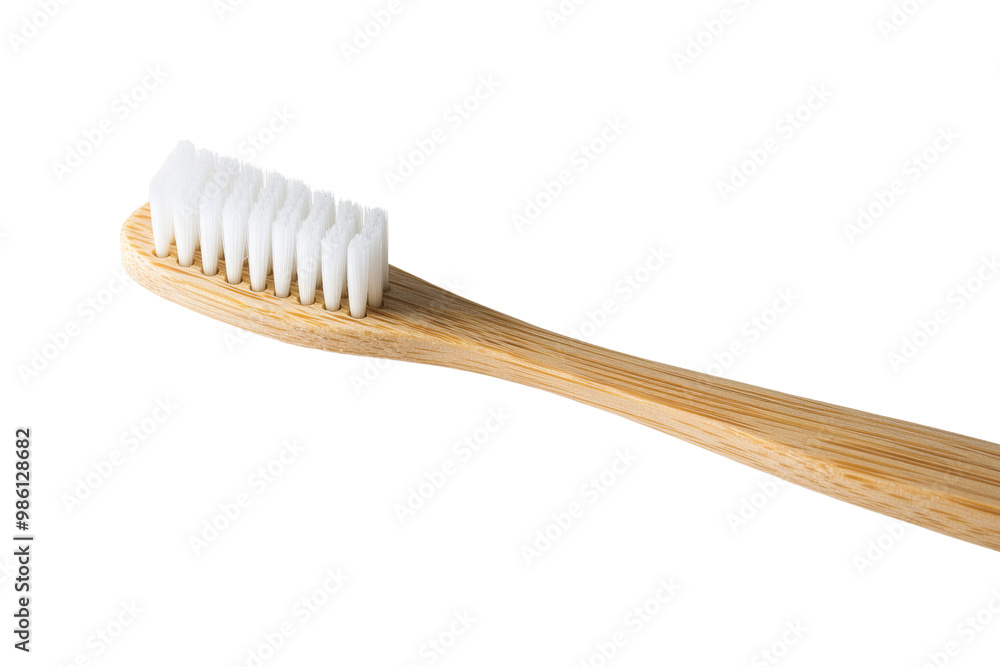 Ecoconscious bamboo toothbrush with soft nylon bristles, earthfriendly design, on solid white background, single object., Ecoconscious bamboo toothbrush with soft nylon bristles, earthfriendly design, on solid white background, single object.,