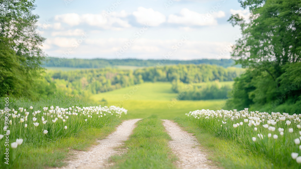 peaceful road with blooming asters along peaceful road with blooming asters along