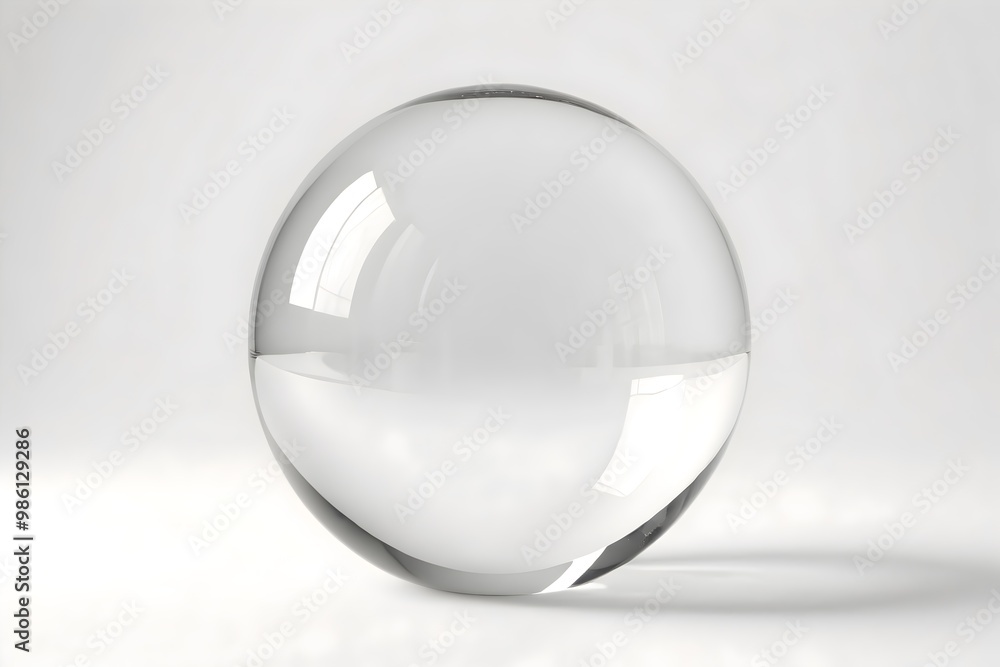 3D glass sphere on a white background, with a round, transparent surface and subtle reflections of light 3D glass sphere on a white background, with a round, transparent surface and subtle reflections of light