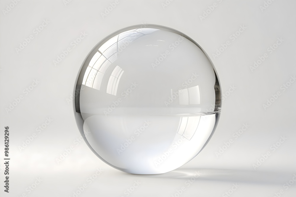 Transparent glass sphere on a white background, reflecting light and showcasing a shiny, crystal-clear design Transparent glass sphere on a white background, reflecting light and showcasing a shiny, crystal-clear design