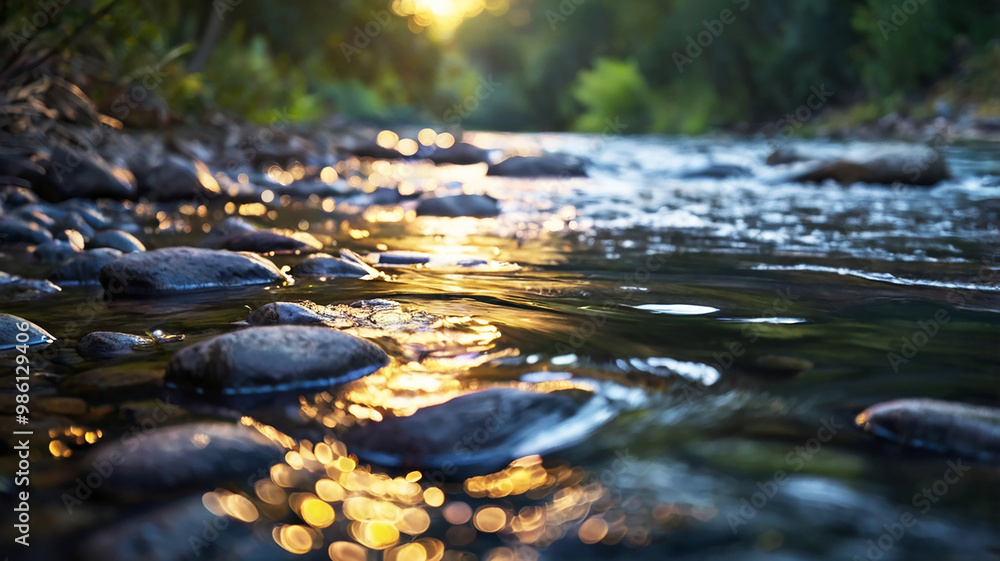 Blurred bokeh of a calm, flowing river Blurred bokeh of a calm, flowing river