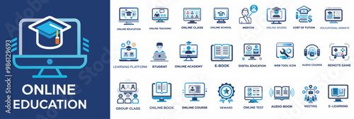 Online Education Website Icons Vector Illustration