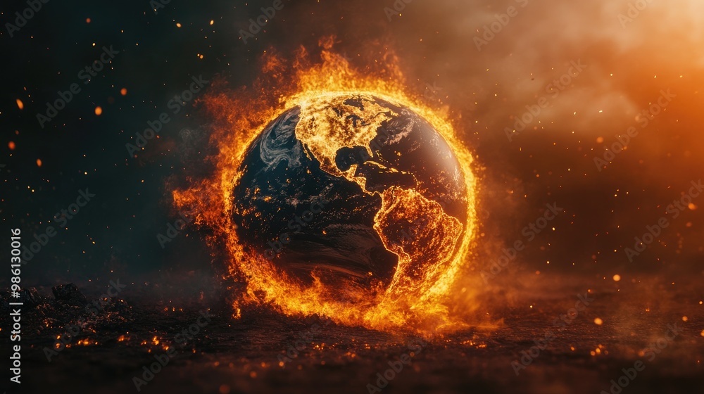 A burning Earth illustration highlights the global impact of climate change and the need for action. A burning Earth illustration highlights the global impact of climate change and the need for action.