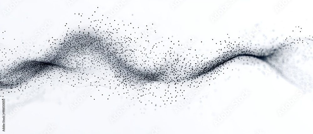 Abstract representation of fluid dynamics with particles creating a wave-like pattern. Abstract representation of fluid dynamics with particles creating a wave-like pattern.