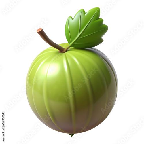 Glossy Green Balloon Apple with Leaf and Stem Plastic Style Illustration