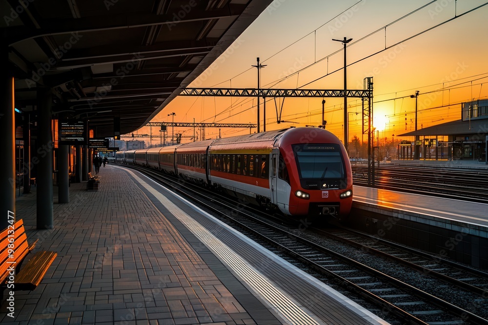Naklejka premium A train station at sunrise