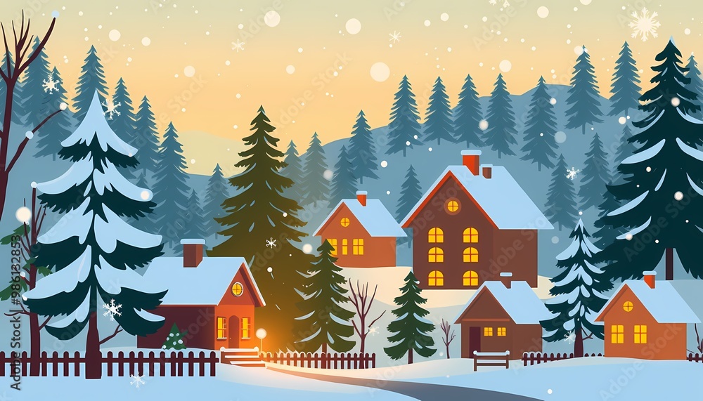 Fototapeta premium winter landscape with houses and trees