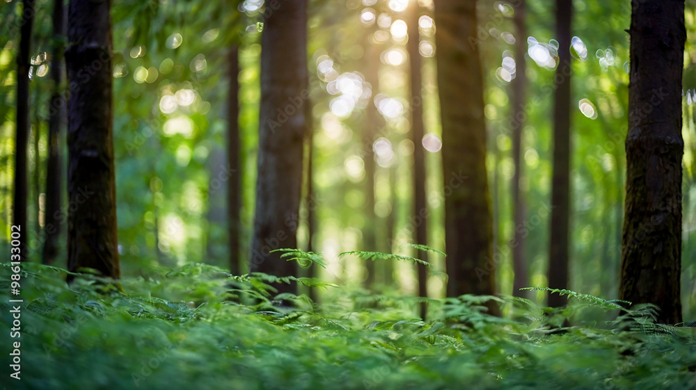 Blurred bokeh of a lush, green forest Blurred bokeh of a lush, green forest