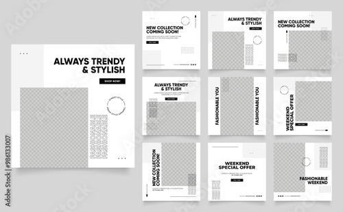 social media template banner blog fashion sale promotion. fully editable instagram and facebook square post frame puzzle organic sale poster. black white element shape vector background