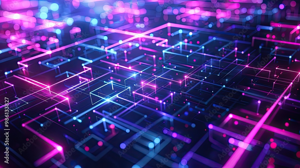 Futuristic 3D fractal background with purple and cyan neon digital grid patterns Futuristic 3D fractal background with purple and cyan neon digital grid patterns