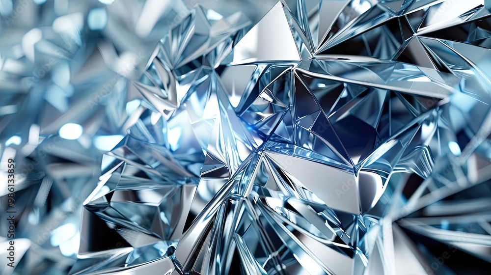 Blue and silver crystalline fractal wallpaper with intricate reflective facets Blue and silver crystalline fractal wallpaper with intricate reflective facets