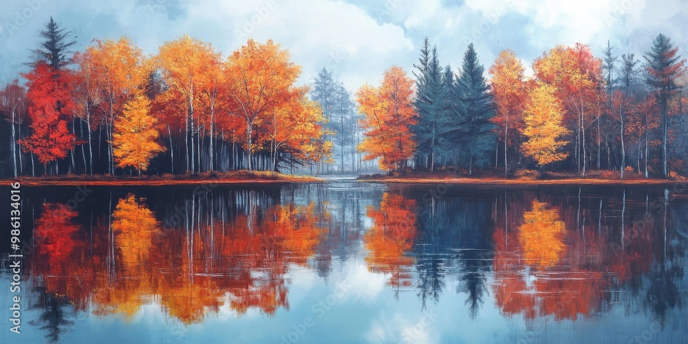 serene lake reflecting autumn trees serene lake reflecting autumn trees