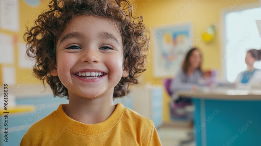 A child smiling as they receive care in a bright pediatric office filled with friendly faces and playful decor A child smiling as they receive care in a bright pediatric office filled with friendly faces and playful decor