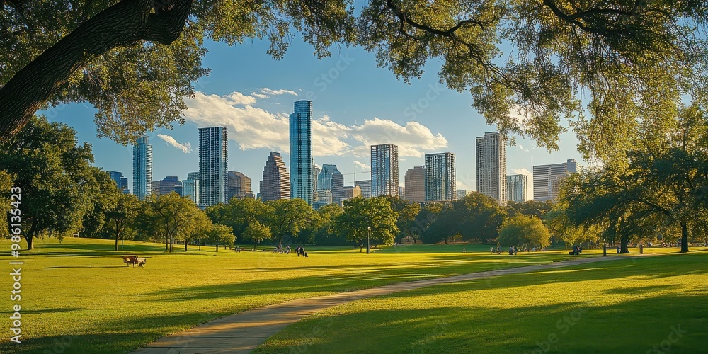 skyline viewed from a park skyline viewed from a park