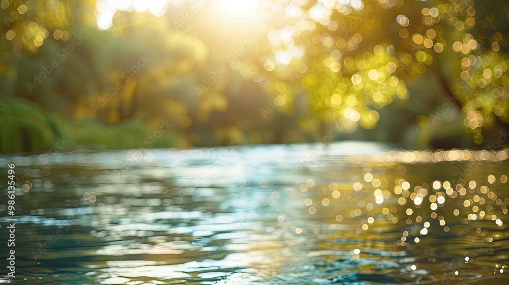 Wallpaper of a riverside scene with softened trees water and a sunlit summer sky Wallpaper of a riverside scene with softened trees water and a sunlit summer sky