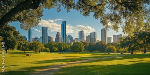 skyline viewed from a park 