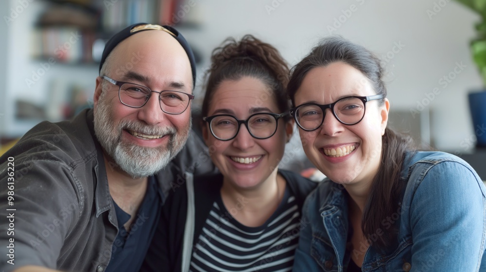 A loving family shares laughter and joy while celebrating Hanukkah at home A loving family shares laughter and joy while celebrating Hanukkah at home