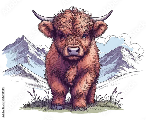 Highland cow color on a white background