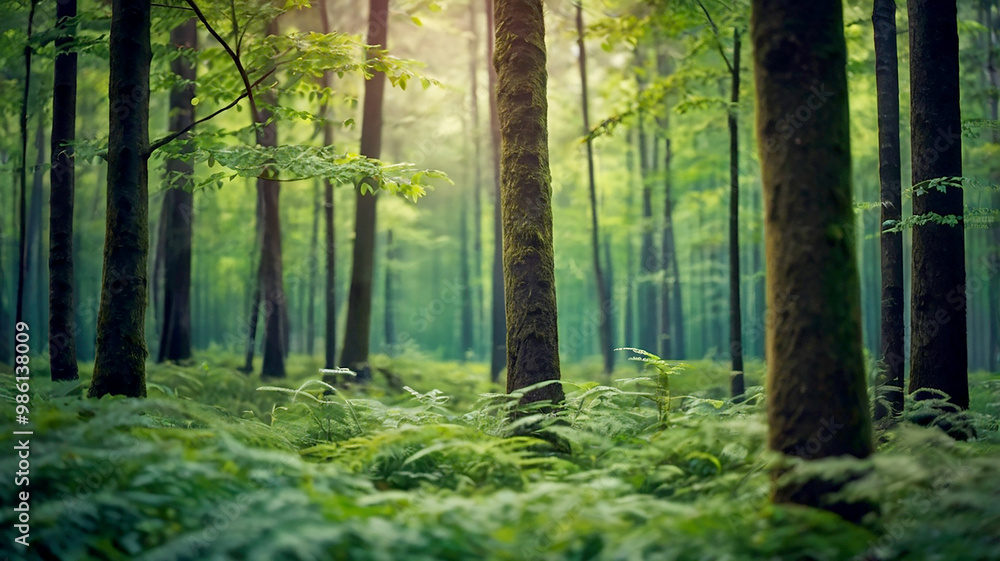 Blurred bokeh of a lush, green forest Blurred bokeh of a lush, green forest