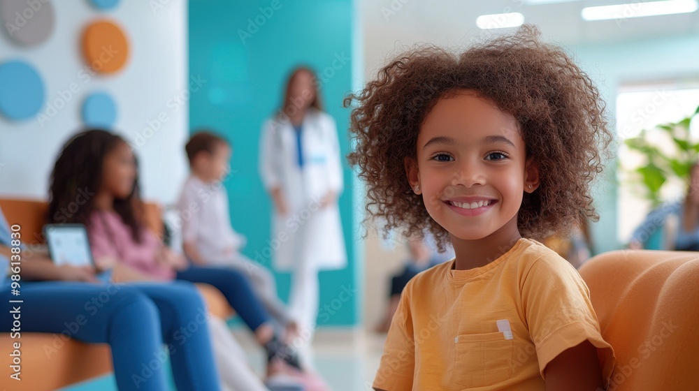 Children playing in a bright clinic image while waiting for their telehealth appointment with a pediatrician Children playing in a bright clinic image while waiting for their telehealth appointment with a pediatrician