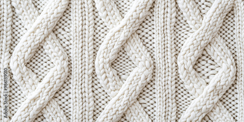 Geometric white knitted texture in braided pattern. Concept of minimalist fashion design.