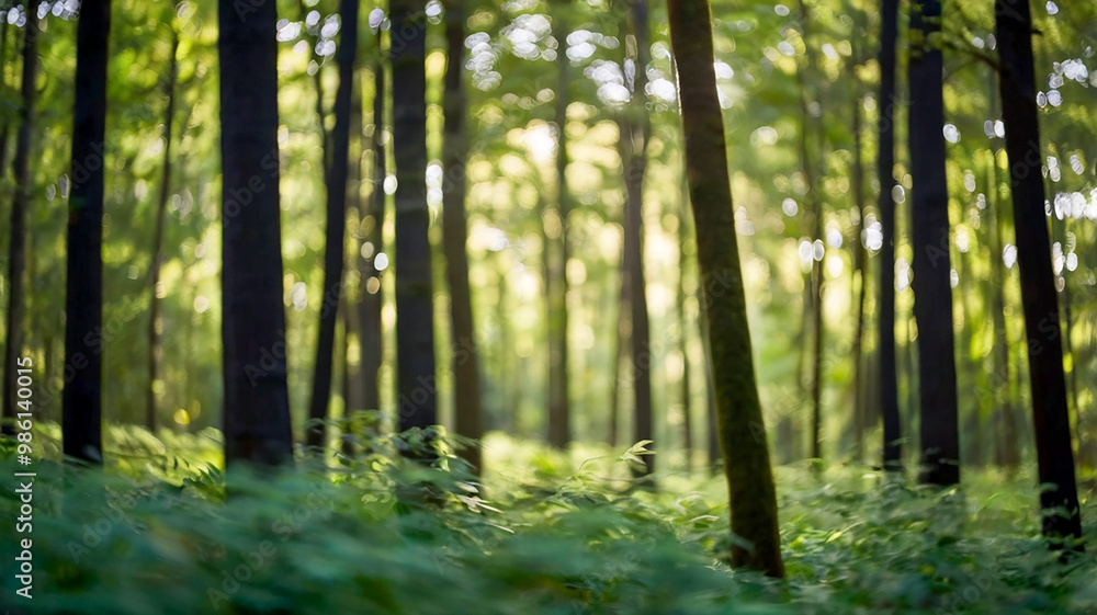 Blurred bokeh of a lush, green forest Blurred bokeh of a lush, green forest