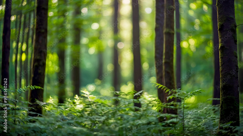 Blurred bokeh of a lush, green forest Blurred bokeh of a lush, green forest