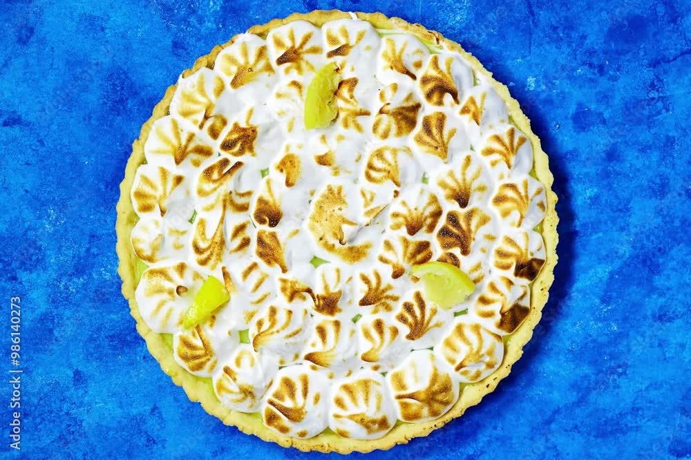 Traditional french lemon Meringue tart on blue grunge background
Traditional french lemon Meringue tart on blue grunge background