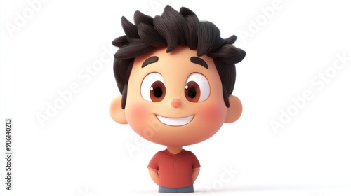 3D cartoon boy with a big smile.