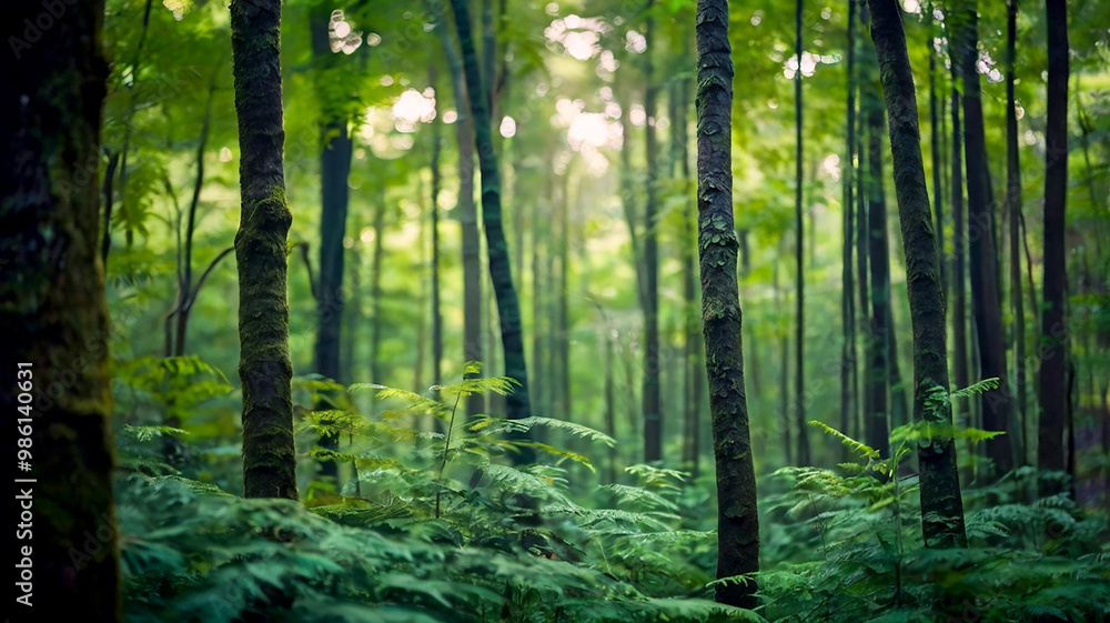 Blurred bokeh of a lush, green forest Blurred bokeh of a lush, green forest
