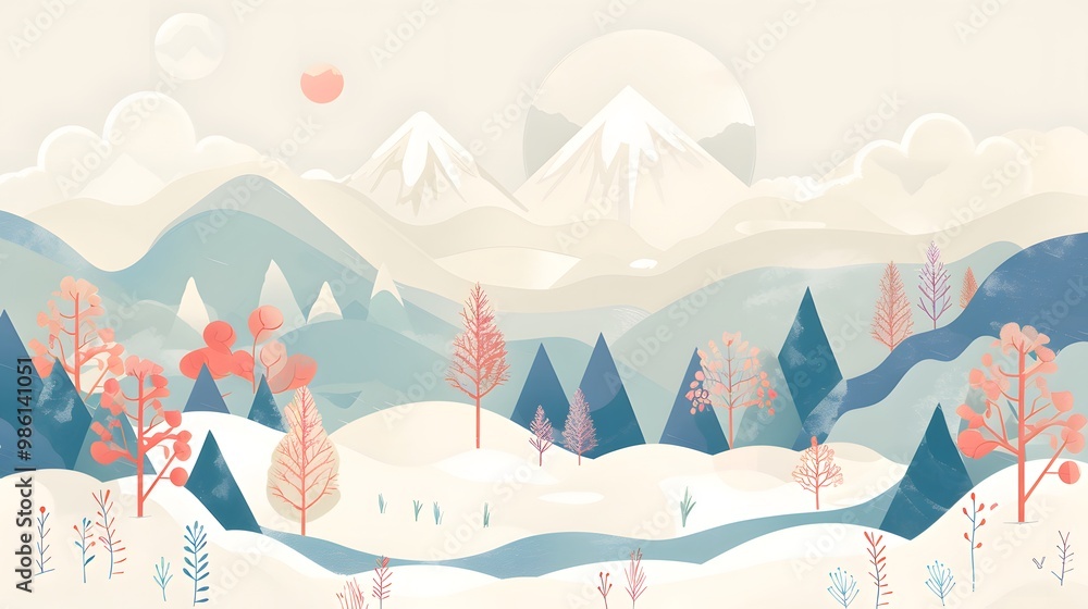 Peaceful Nature Scene with River and Mountains – Vector Art Peaceful Nature Scene with River and Mountains – Vector Art