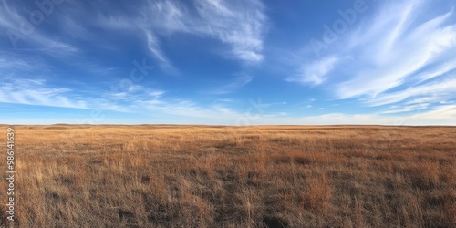 wide open prairie under a blue sky 