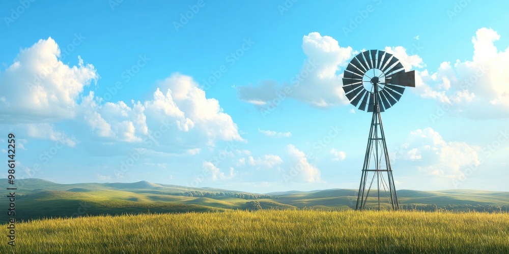 windmill on a grassy plain windmill on a grassy plain
