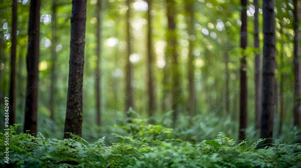 Blurred bokeh of a lush, green forest Blurred bokeh of a lush, green forest