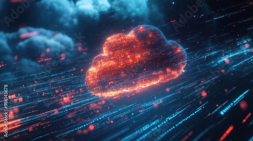 Abstract Cloud Computing with glowing lines and particles.