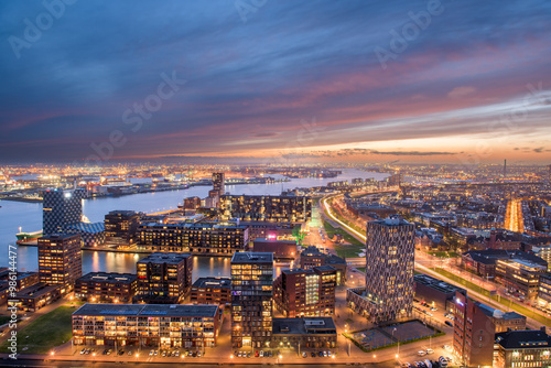 Rotterdam, Netherlands City Skyline at Dusk