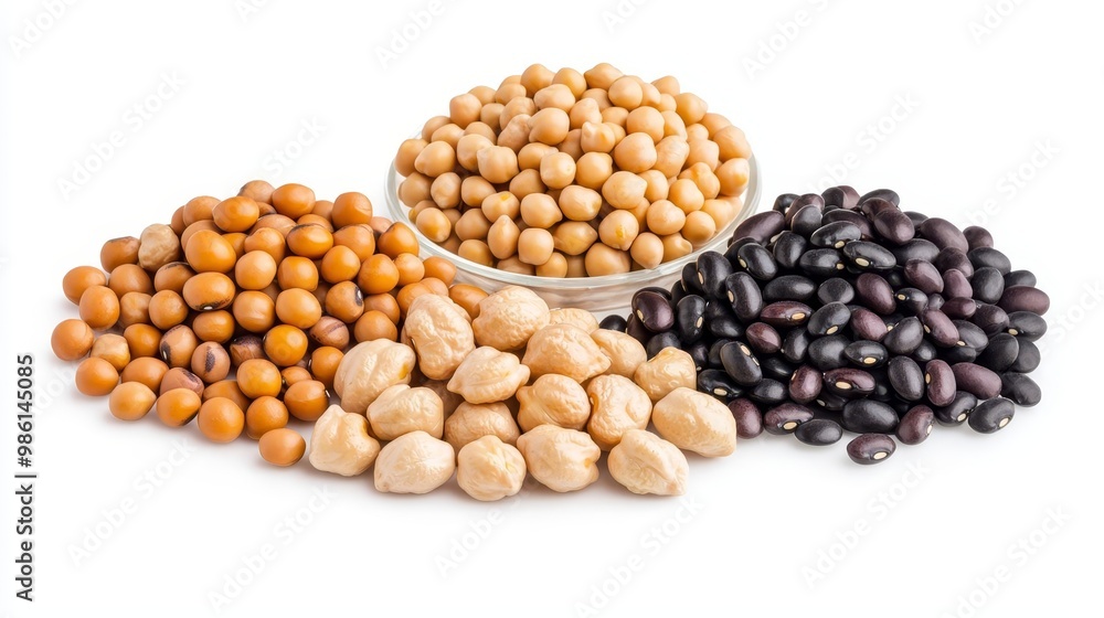 A variety of legumes displayed in bowls, showcasing the diverse textures and colors of beans and nuts for culinary purposes. A variety of legumes displayed in bowls, showcasing the diverse textures and colors of beans and nuts for culinary purposes.