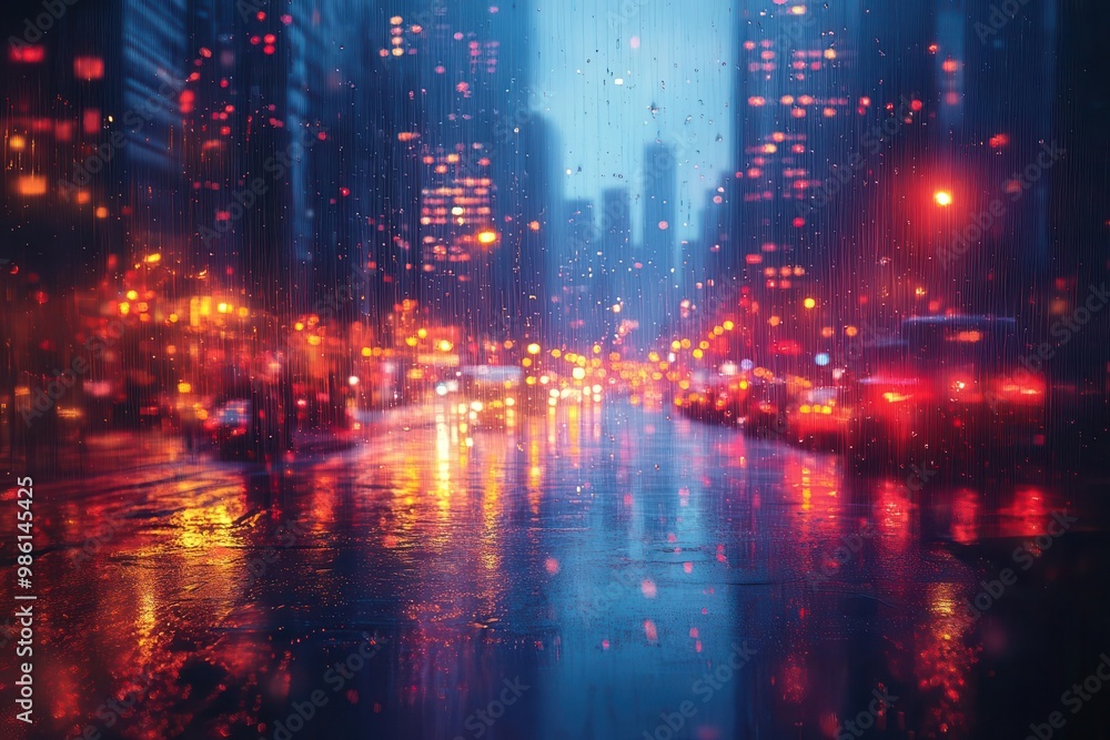 twilight cityscape with shimmering bokeh lights rainslicked streets reflecting neon glow dreamy urban atmosphere soft focus skyscrapers twilight cityscape with shimmering bokeh lights rainslicked streets reflecting neon glow dreamy urban atmosphere soft focus skyscrapers