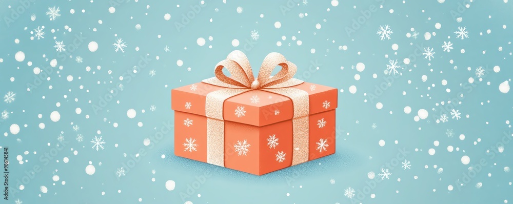 Obraz premium Christmas present wrapped with snowflakepatterned paper, flat design illustration