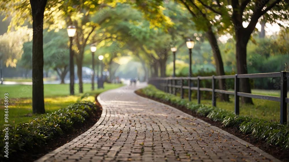 Blurred bokeh of a path through a tranquil park Blurred bokeh of a path through a tranquil park