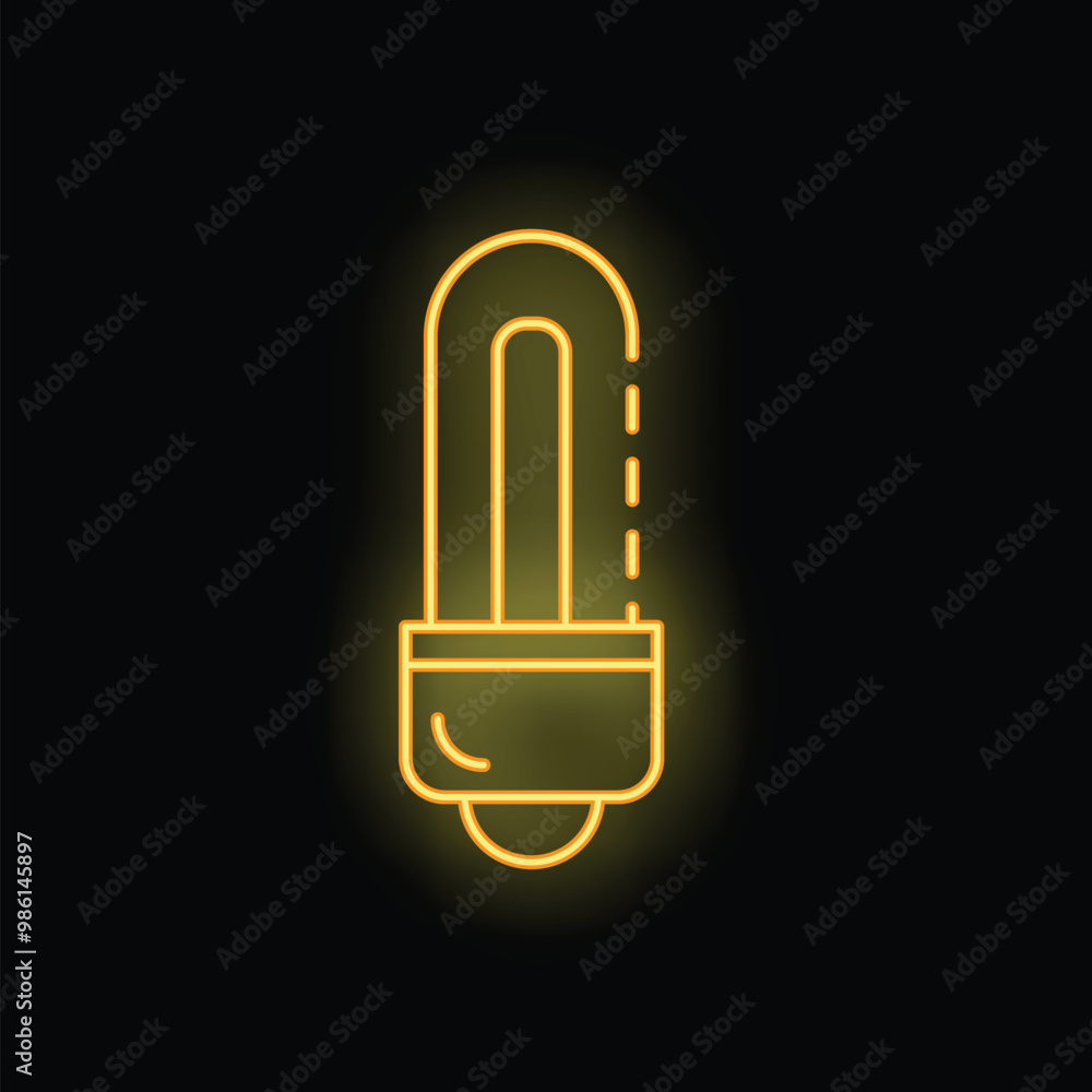 Neon icon of a fluorescent light bulb glowing brightly on a black background Neon icon of a fluorescent light bulb glowing brightly on a black background